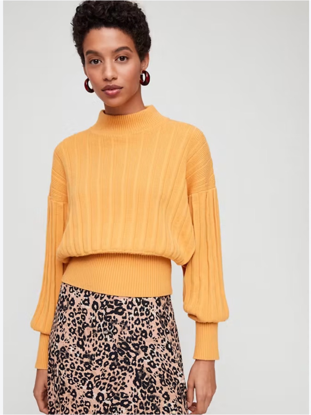 Aritzia Wilfred Icalma Sweater Marino Wool Cotton Mustard Yellow Ribbed Size M - Picture 1 of 11